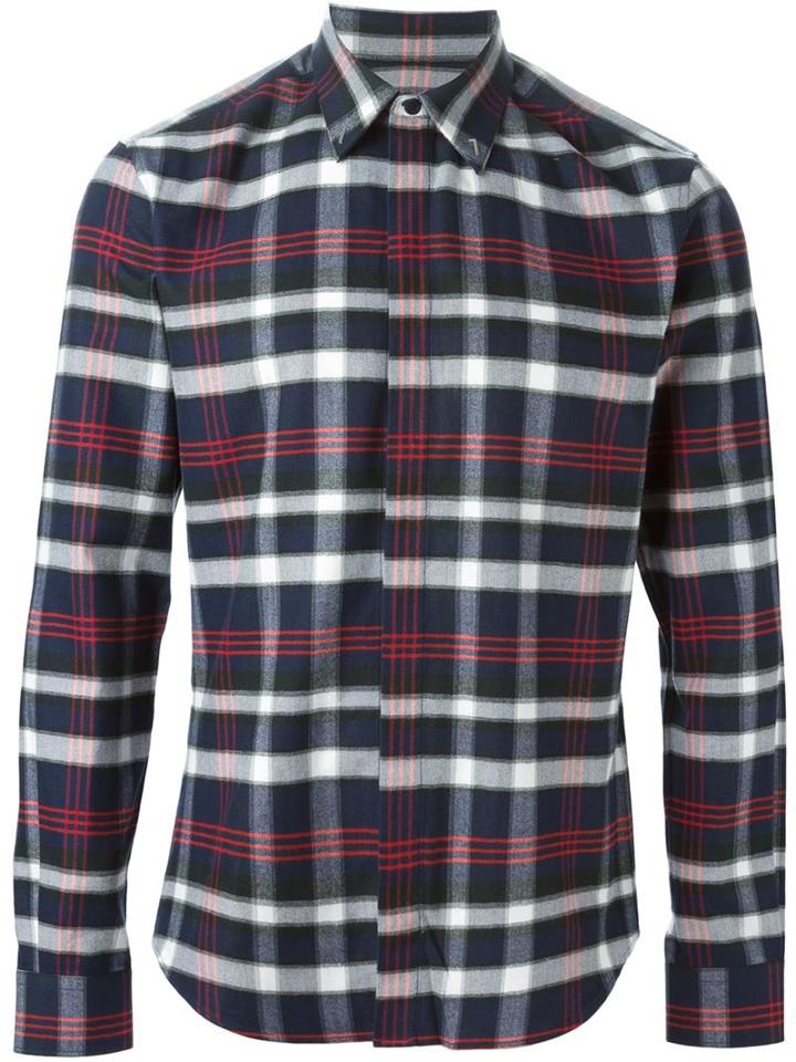 Givenchy Classic Plaid Shirt, Men's, Size: 41, Blue, Cotton/brass
