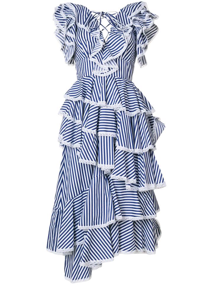 Milla Milla Striped Ruffle Tiered Midi Dress - Blue