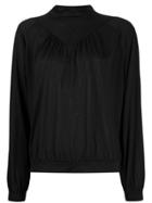 Closed Long-sleeve Fitted Blouse - Black