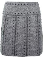 Valentino Studded Pleated Mini Skirt, Women's, Size: 40, Grey, Silk/polyamide/wool