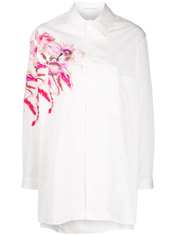 Yohji Yamamoto Floral Print Longline Shirt - White