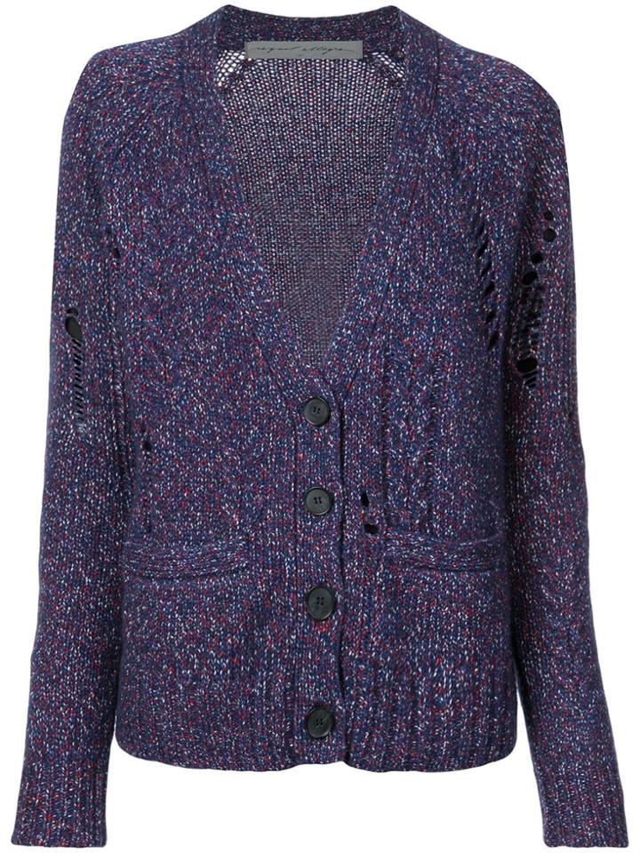 Raquel Allegra Distressed Speckled Cardigan - Blue