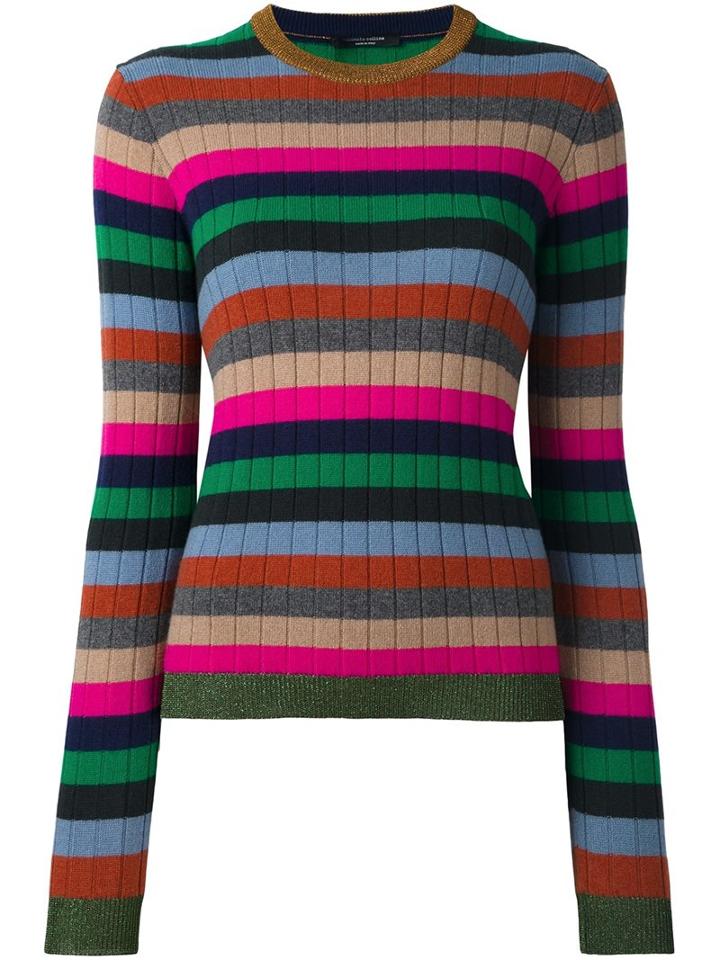 Roberto Collina Striped Ribbed Jumper, Women's, Size: Small, Green, Nylon/polyester/acetate/cashmere