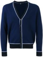 Kent & Curwen Striped Trim V-neck Cardigan, Men's, Size: Medium, Blue, Wool