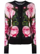 Rose Print Cardigan, Women's, Size: 44, Black, Cashmere/silk, Dolce & Gabbana