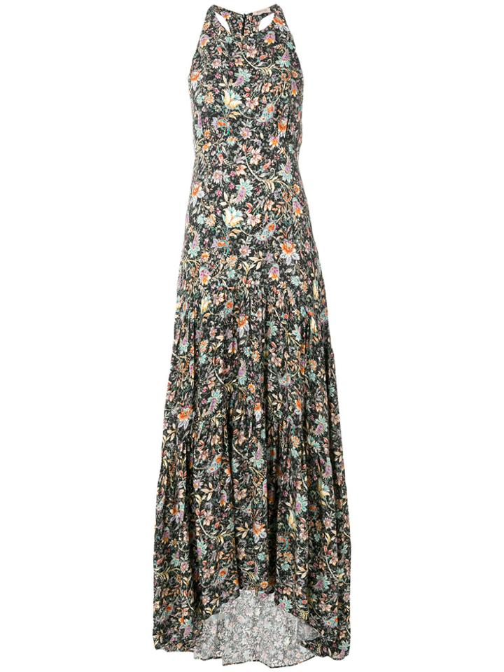 Black Coral Floral Print Maxi Dress