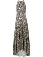 Black Coral Floral Print Maxi Dress