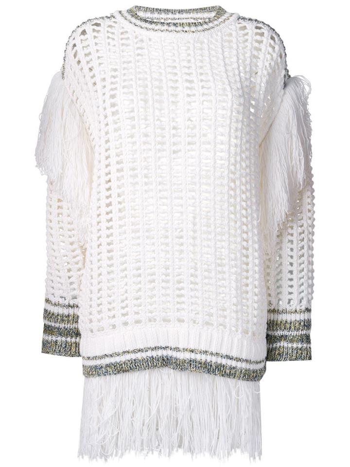 Sonia Rykiel Large Knit Sweater With Fringes - White