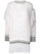 Sonia Rykiel Large Knit Sweater With Fringes - White