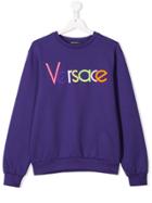 Young Versace Embroidered Logo Sweatshirt - Purple