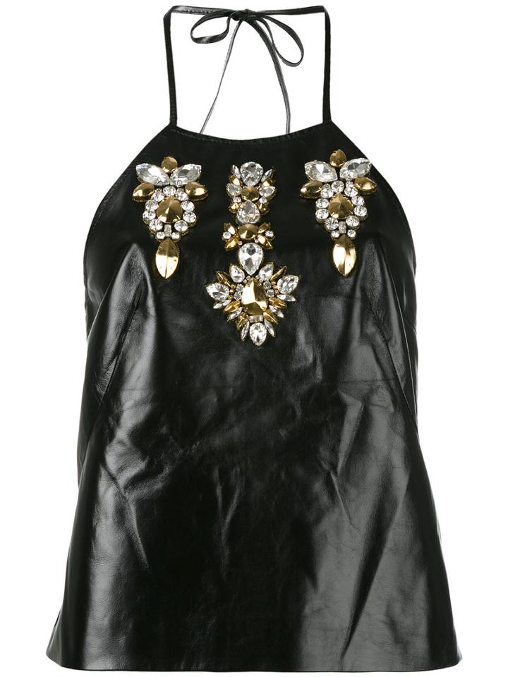 Stefano De Lellis - Embellished Tank - Women - Goat Skin/sheep Skin/shearling/acetate/bemberg - 42, Black, Goat Skin/sheep Skin/shearling/acetate/bemberg