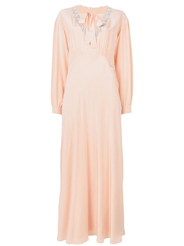 Miu Miu Embellished Neck Maxi Dress - Pink & Purple