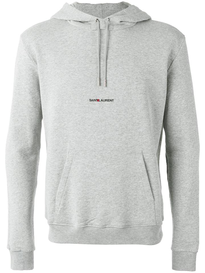 Saint Laurent Logo Print Hoodie - Grey