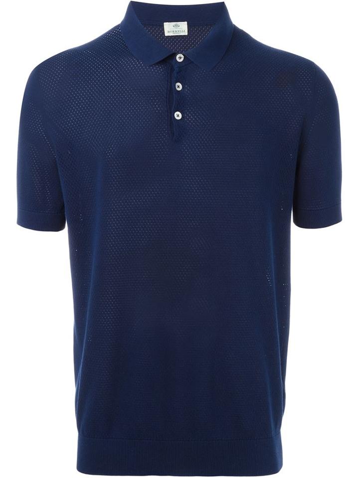 Borrelli Cuffed Sleeve Polo Shirt, Men's, Size: 52, Blue, Cotton