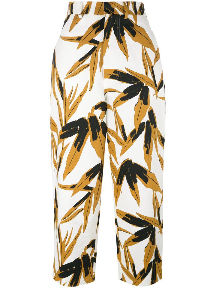 Marni Print Trousers, Women's, Size: 38, White, Cotton/linen/flax