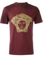 Versace Embroidered Medusa Head T-shirt, Men's, Size: L, Red, Cotton