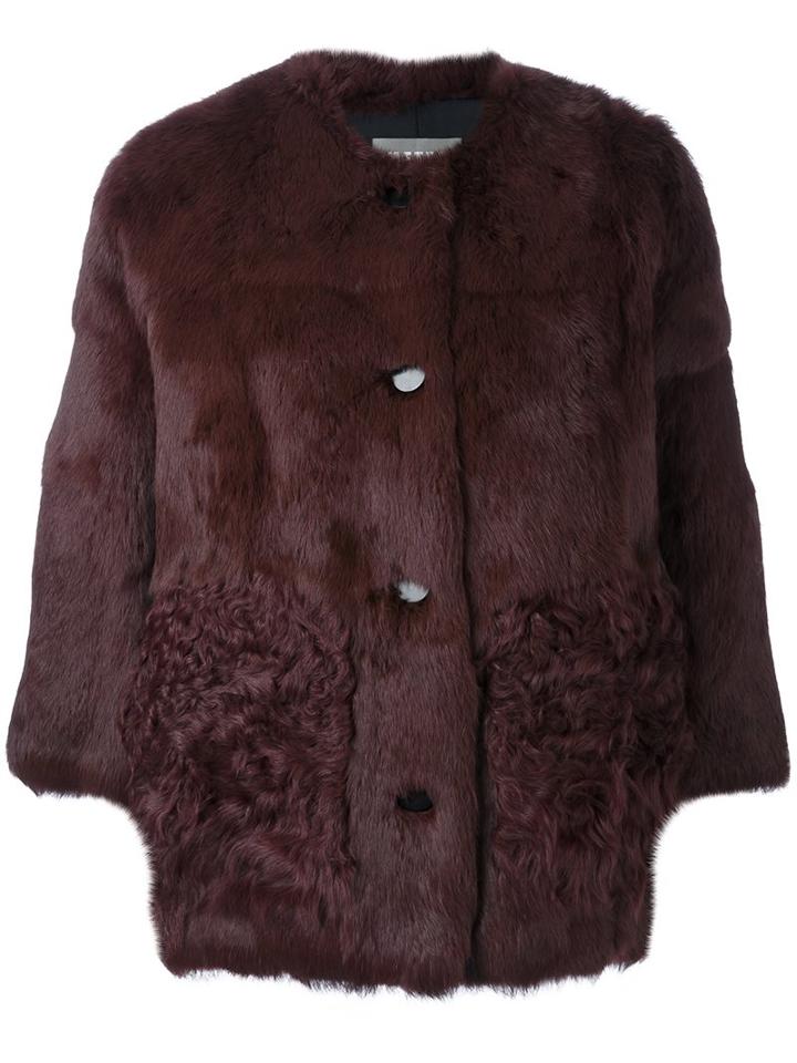 Meteo By Yves Salomon Three-quarters Sleeve Coat, Women's, Size: 38, Red, Silk/rabbit Fur/polyester/lamb Fur