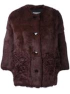 Meteo By Yves Salomon Three-quarters Sleeve Coat, Women's, Size: 38, Red, Silk/rabbit Fur/polyester/lamb Fur