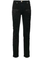 Versace Baroque-embroidered Distressed Jeans - Black