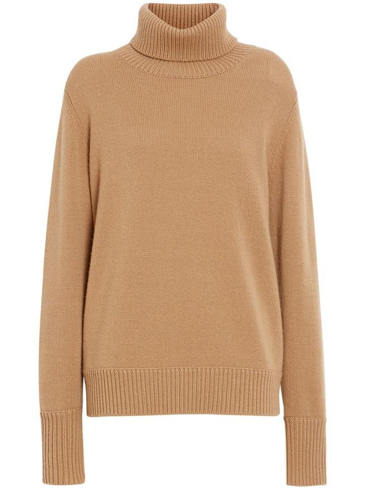 Burberry Embroidered Crest Cashmere Roll-neck Sweater - Neutrals
