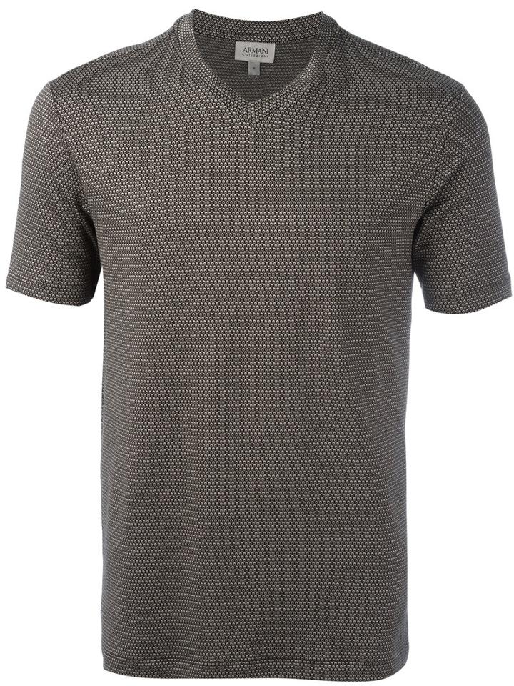 Armani Collezioni Printed V-neck T-shirt, Men's, Size: Xxl, Black, Spandex/elastane/viscose