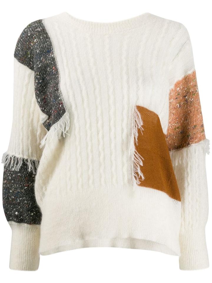 Maison Flaneur Patchwork Cable-knit Jumper - White