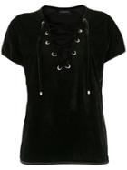 Olympiah Lace-up Velvet Blouse - Black