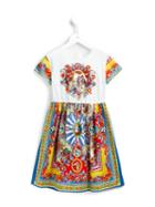Dolce & Gabbana Kids Teatro Dei Pupi Print Dress, Girl's, Size: 6 Yrs, White