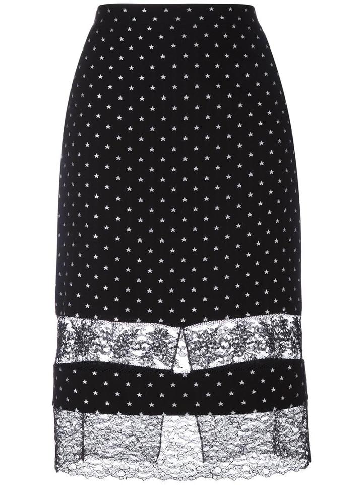 Givenchy Star Embroidered Lace Panel Skirt, Women's, Size: 42, Black, Acetate/silk/polyamide