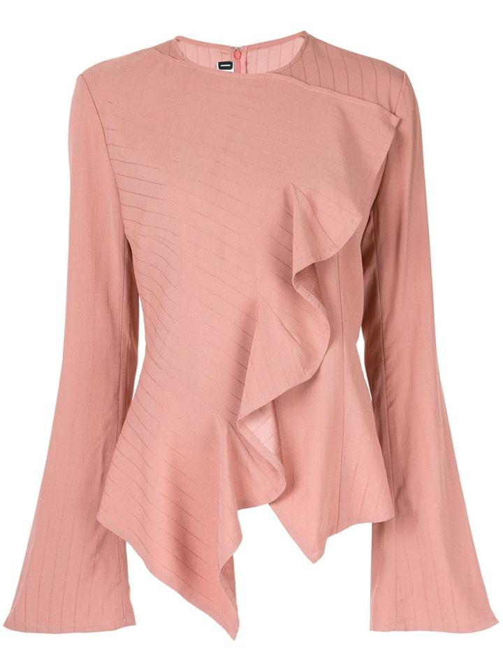 Dawei Striped Ruffle Blouse - Pink