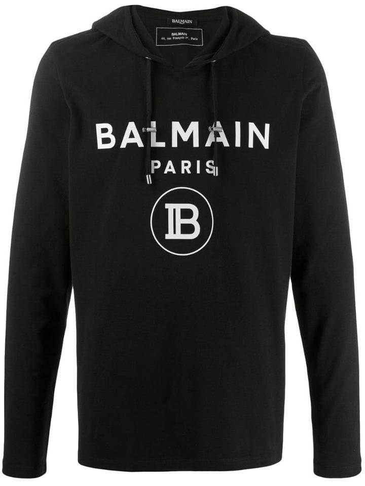 Balmain Balmain Logo Print Hoodie - Black
