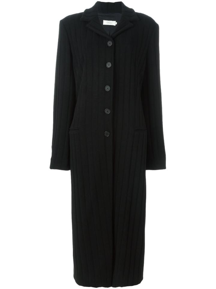 Romeo Gigli Vintage Ribbed Long Coat - Black