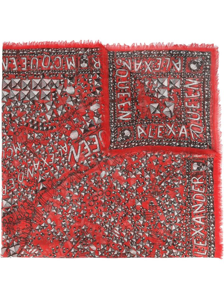 Alexander Mcqueen Diamond Skull Print Scarf, Women's, Red, Silk/modal