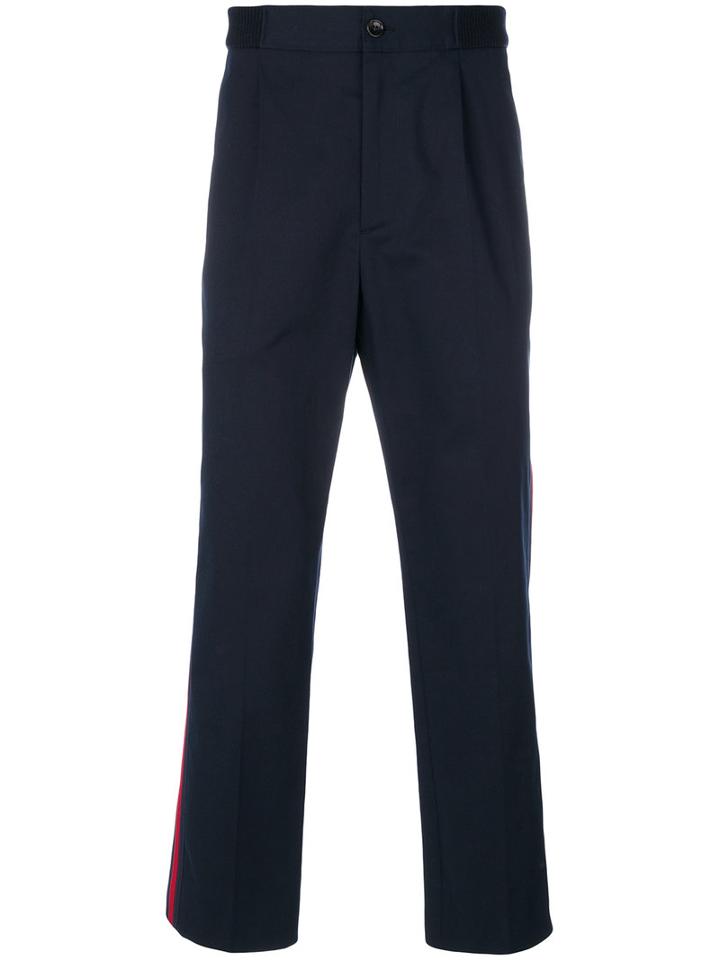 Gucci - Web-trimmed Trousers - Men - Cotton/spandex/elastane/virgin Wool - 52, Blue, Cotton/spandex/elastane/virgin Wool