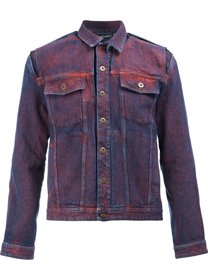 Y / Project Chest Pockets Denim Jacket, Men's, Size: 50, Red, Cotton