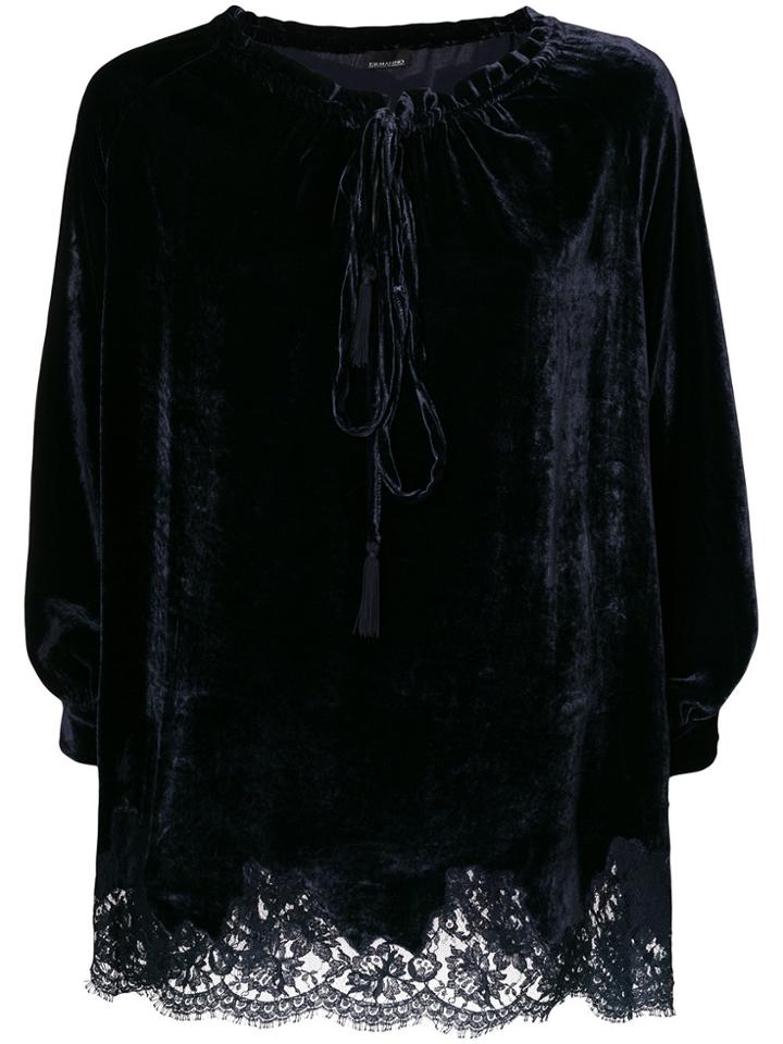 Ermanno Ermanno Bell Sleeve Lace Insert Top - Blue