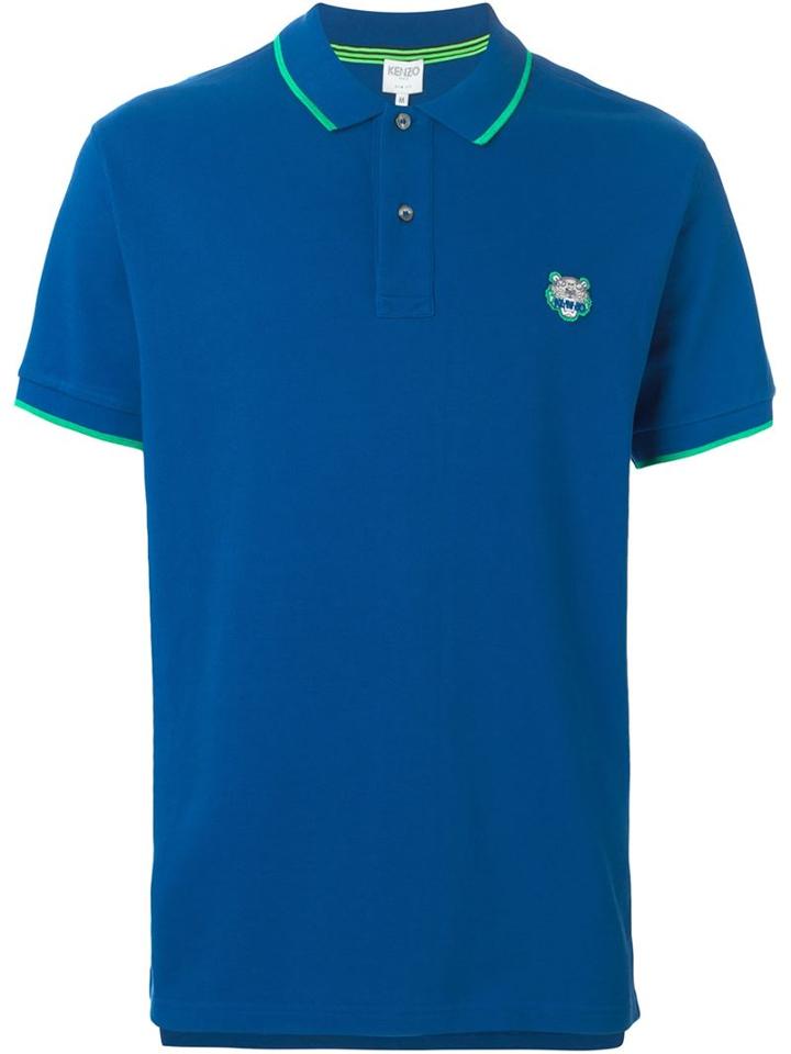 Kenzo Tiger Appliqué Polo Shirt, Men's, Size: Small, Blue, Cotton