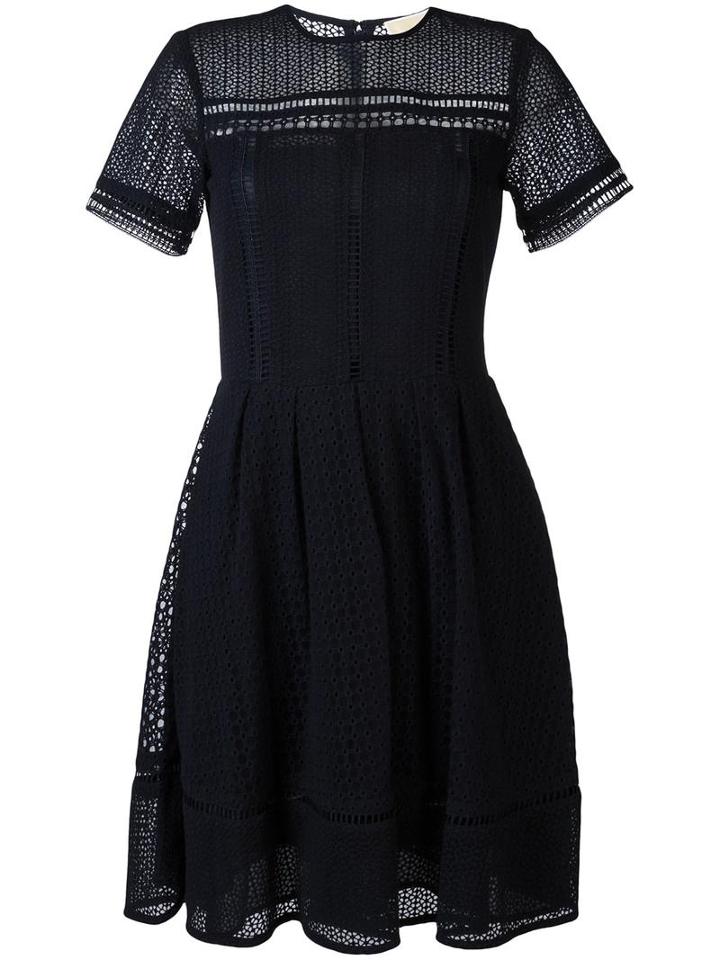 Michael Michael Kors Embroidered Flared Dress, Women's, Size: 4, Blue, Cotton/nylon/polyester