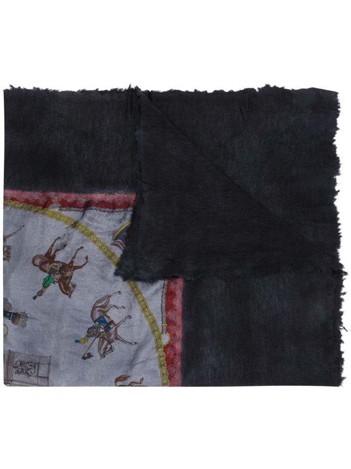 Avant Toi Racing Horse Print Scarf - Black