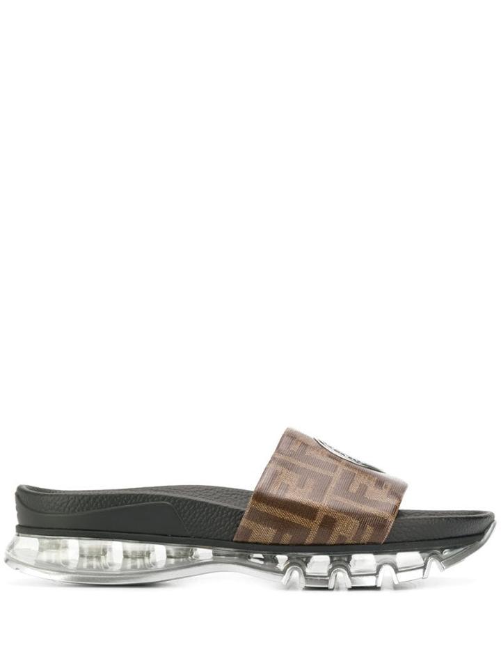 Fendi Ff Pattern Pool Slides - Brown