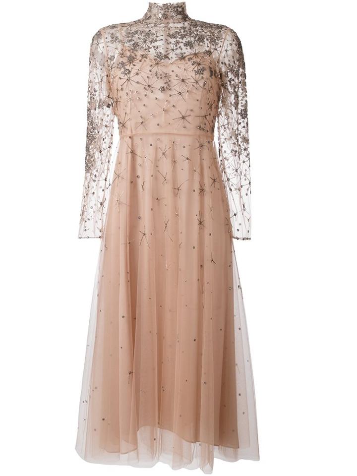 Valentino Embroidered Tulle Skirt Dress, Women's, Size: 42, Nude/neutrals, Silk/cotton/polyamide/metallic Fibre