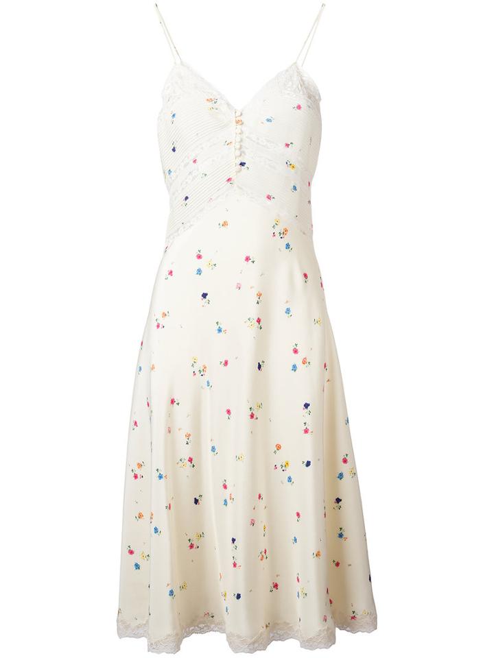 Ermanno Scervino Floral Print Midi Cami Dress, Women's, Size: 42, Nude/neutrals, Silk/cotton/polyamide
