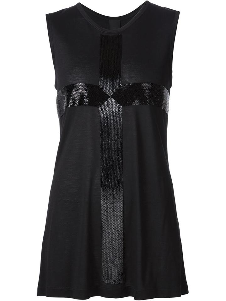 Vera Wang Beaded Cross Tank Top, Women's, Size: Xs, Black, Viscose/glass