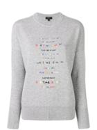 Theory Crew Neck Embroidered Jumper - Grey