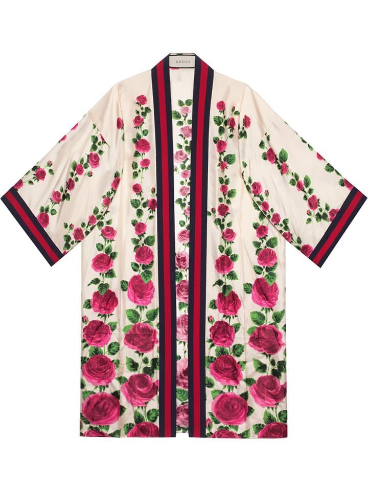 Gucci Rose Garden Print Silk Kimono - Pink & Purple