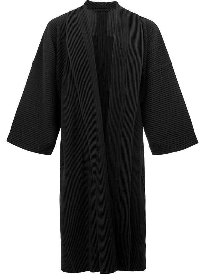 Homme Plissé Issey Miyake Pleated Kimono Coat, Men's, Size: 3, Black, Polyester