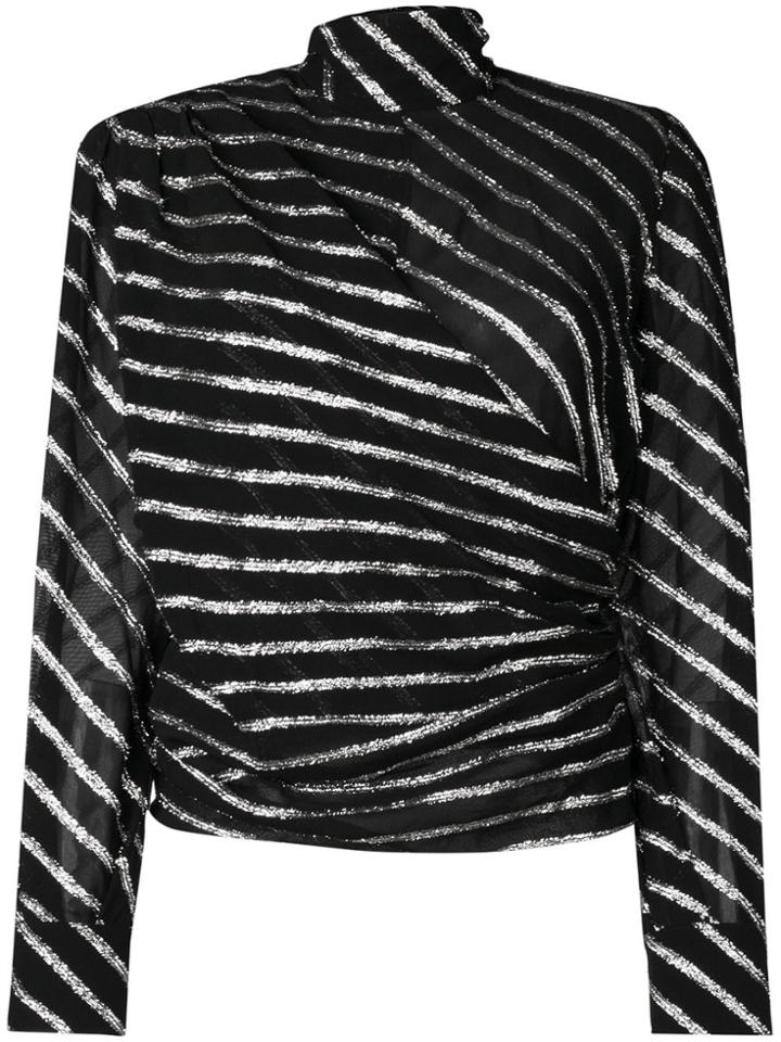 Msgm Glitter Striped Top - Black
