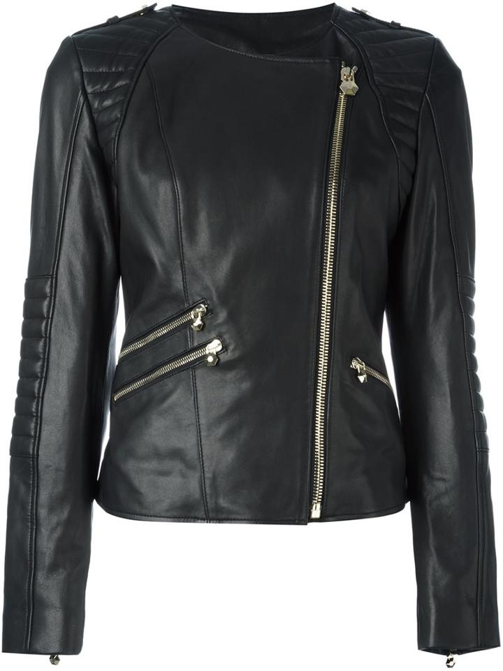 Philipp Plein 'bat Girl' Biker Jacket, Size: Medium, Black, Lamb Skin/acetate/brass/glass