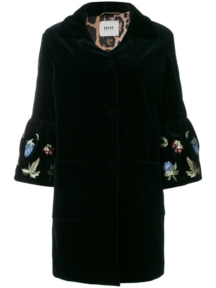 Bazar Deluxe Velvet Embroidered Sleeve Coat - Blue