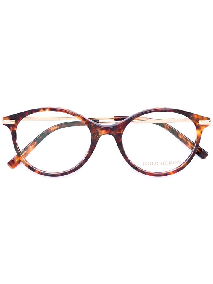 Boucheron - Round Frame Glasses - Women - Acetate/metal - 50, Brown, Acetate/metal